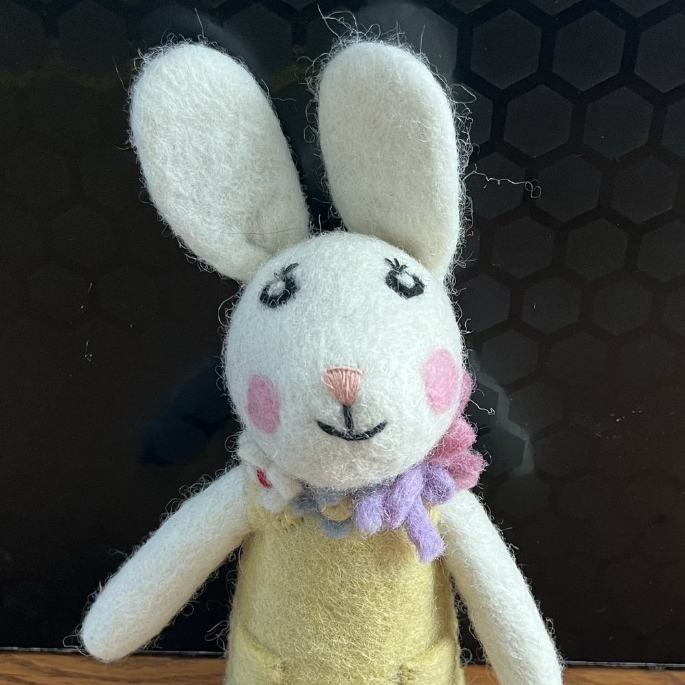 Needle Felted Handmade Bunny Rabbit Girl Yellow Dress Flowers Easter Gift